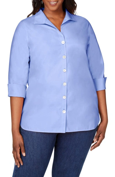 Shop Foxcroft Pandora Non-iron Tunic Shirt In Iris Bloom