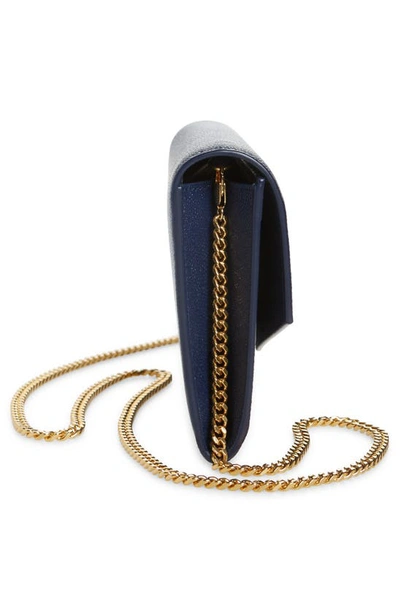 Shop Saint Laurent Uptown Pebbled Calfskin Leather Wallet On A Chain In Blue Charron