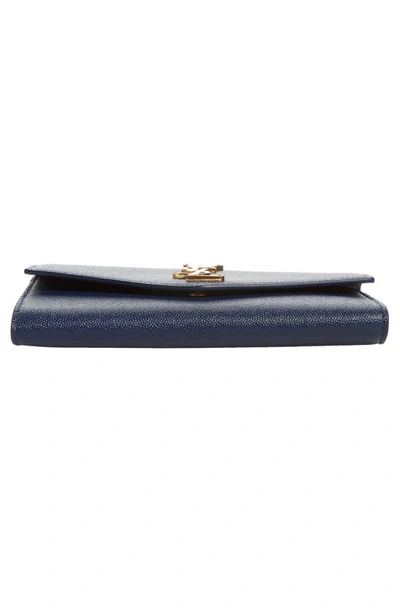 Shop Saint Laurent Uptown Pebbled Calfskin Leather Wallet On A Chain In Blue Charron