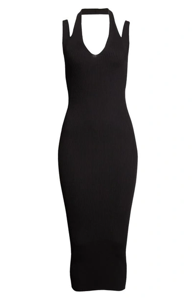 Shop Alaïa Sleeveless Cutout Rib Midi Dress In Noir Alaia