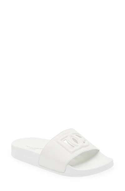 Shop Dolce & Gabbana Ciabatta Cutout Logo Slide Sandal In 8000 White