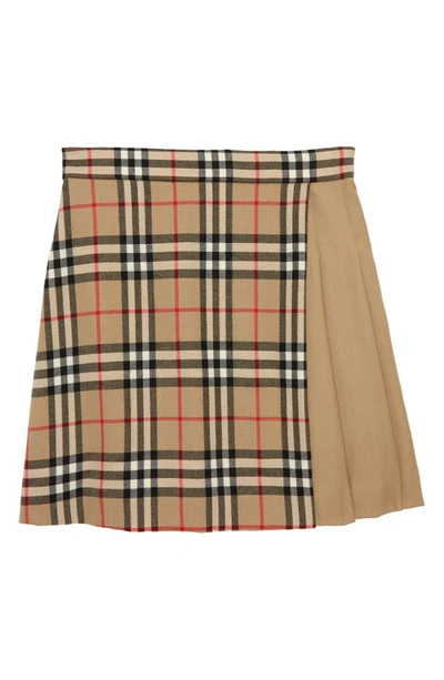 Shop Burberry Kids' Lana Archive Check Wool Skirt In Archive Beige Ip Chk