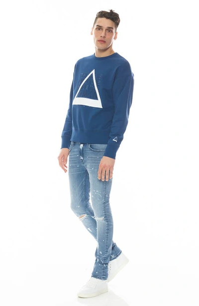 Shop Hvman Triangle Embroidered Cotton Logo Graphic Sweatshirt In Classic Blue