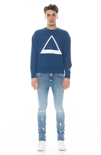 Shop Hvman Triangle Embroidered Cotton Logo Graphic Sweatshirt In Classic Blue