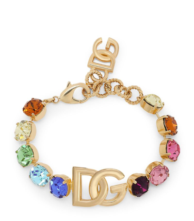 Shop Dolce & Gabbana Rainbow Rhinestone Logo Bracelet In Multi