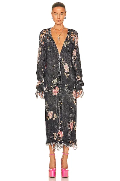 Shop R13 Distressed Long Cardigan In Floral On Black