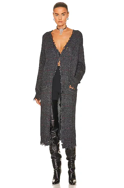 Shop R13 Printed Tweed Long Cardigan In Charcoal Tweed