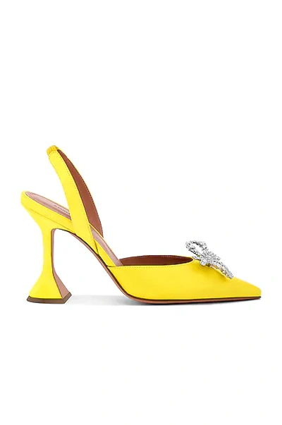 Shop Amina Muaddi Rosie Satin Sling Heel In Yellow