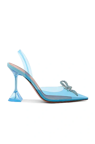 Shop Amina Muaddi Rosie Glass Heel In Aqua Blue & Aqua Crystal Bow