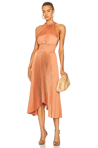 A.l.c Renzo Ii Asymmetric Pleated Midi-dress In Burnt Terracotta