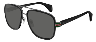 Shop Gucci Gg0448s M 001 Aviator Sunglasses In Grey