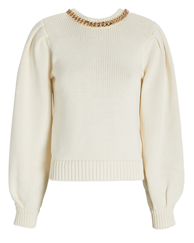 Shop Aje Elle Chain-embellished Cotton-blend Sweater In Ivory