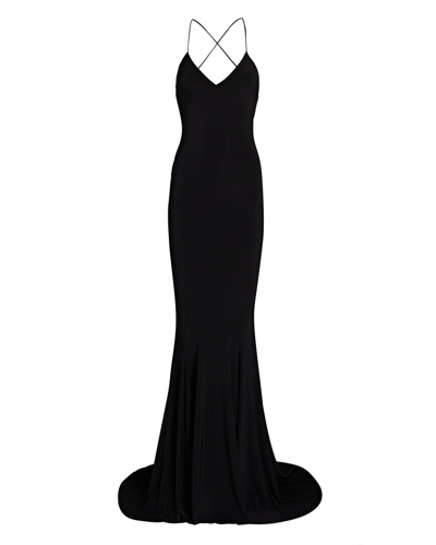 Shop Norma Kamali Open-back Mermaid Fishtail Gown In Black