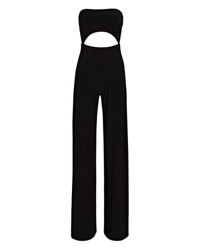 Shop Norma Kamali Strapless Cut-out Jumpsuit In Black