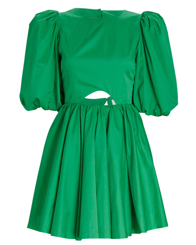 Shop Aje Colette Cut-out Poplin Mini Dress In Green-lt
