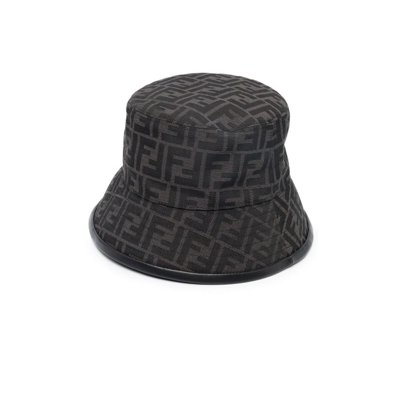 Shop Fendi Black Ff Logo Print Bucket Hat