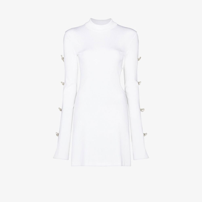 Shop Mach & Mach White Crystal Bow Cut-out Mini Dress