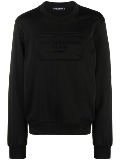 Shop Dolce & Gabbana Black Logo-embossed Cotton Sweatshirt