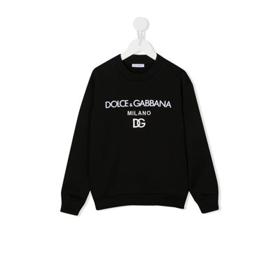 Shop Dolce & Gabbana Black Logo Print Cotton Sweatshirt