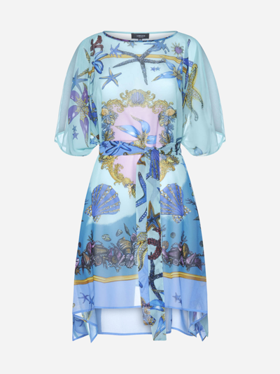 Shop Versace Tresor De La Mer Print Silk Dress