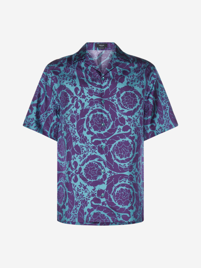 Shop Versace Barocco Silhouette Print Silk Shirt