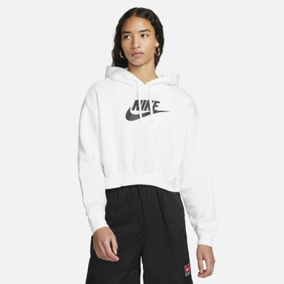 Shop Nike Women's  Sportswear Club Fleece Oversized Crop Graphic Hoodie In White