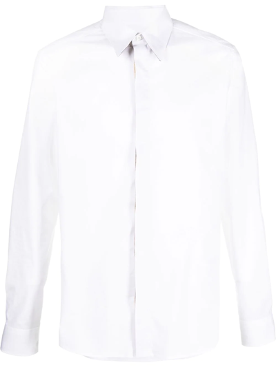 Shop Roberto Cavalli Long-sleeve Stretch-cotton Shirt In White