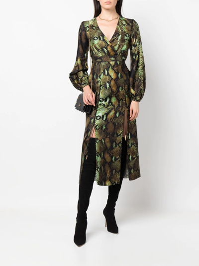 Roberto Cavalli Snakeskin-print Lace-up Midi Dress In Neutrals
