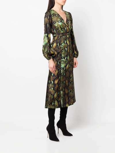 Roberto Cavalli Snakeskin-print Lace-up Midi Dress In Neutrals