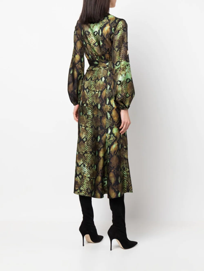Roberto Cavalli Snakeskin-print Lace-up Midi Dress In Neutrals