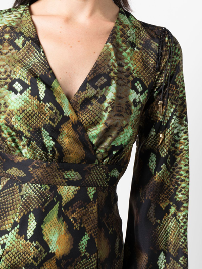 Roberto Cavalli Snakeskin-print Lace-up Midi Dress In Neutrals