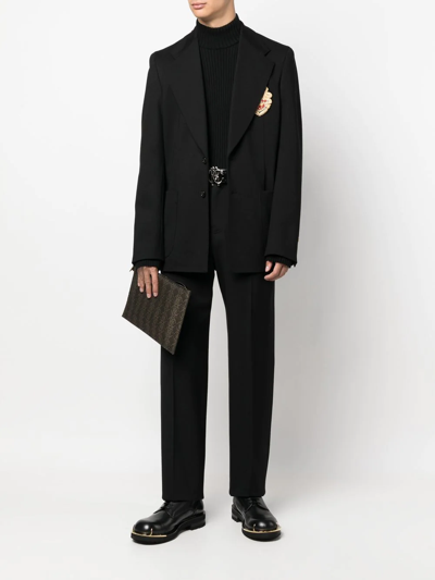 Shop Roberto Cavalli Crest-embroidered Cotton-blend Blazer In Black