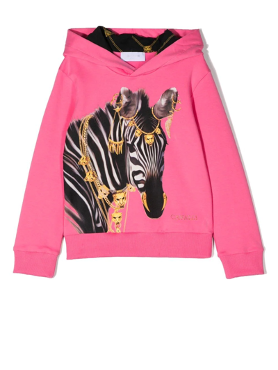 Shop Roberto Cavalli Junior Zebra-print Stretch-cotton Hoodie In Pink