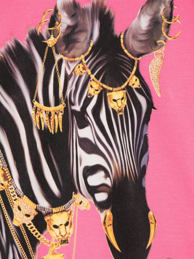 Shop Roberto Cavalli Junior Zebra-print Stretch-cotton Hoodie In Pink