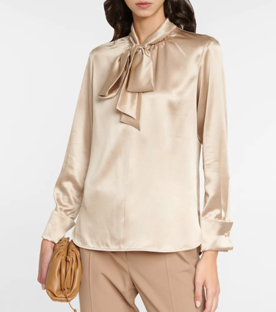 Shop Max Mara Tenebre Tie-neck Silk Blouse In Avena Unito