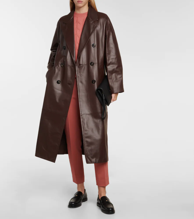 Shop Max Mara Ussuri Leather Coat In Castagna