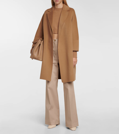 's Max Mara Belted Shawl-collar Wool Coat In Perfect Camel