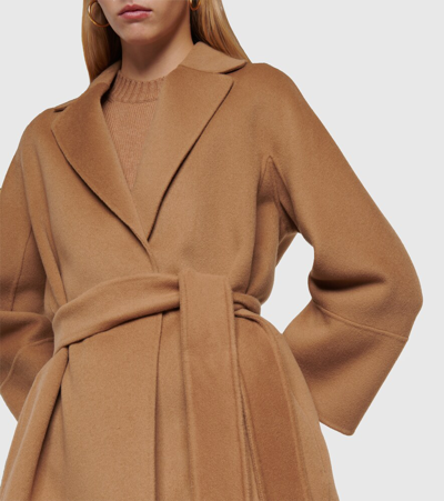 's Max Mara Belted Shawl-collar Wool Coat In Perfect Camel
