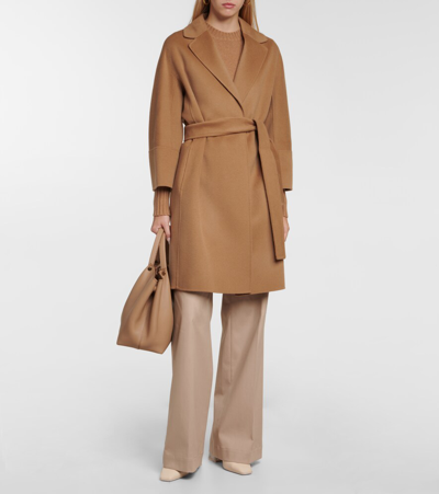 's Max Mara Belted Shawl-collar Wool Coat In Perfect Camel