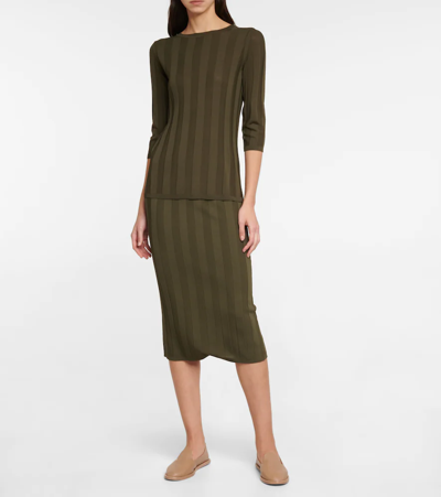 Shop Max Mara Gallia Ribbed-knit Pencil Skirt In Olivia