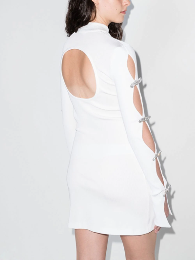 Shop Mach & Mach Crystal Bows Cut-out Mini-dress In White