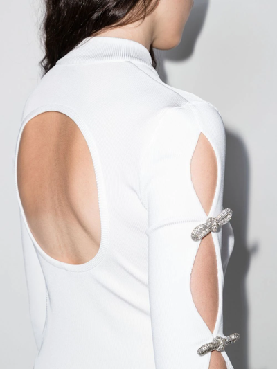 Shop Mach & Mach Crystal Bows Cut-out Mini-dress In White