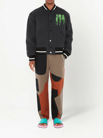 Jw Anderson Graphic-embroidered Boxy-fit Wool-blend Varsity Jacket In Grey