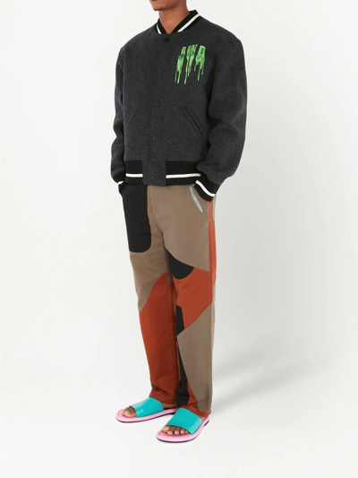 Jw Anderson Graphic-embroidered Boxy-fit Wool-blend Varsity Jacket In Grey
