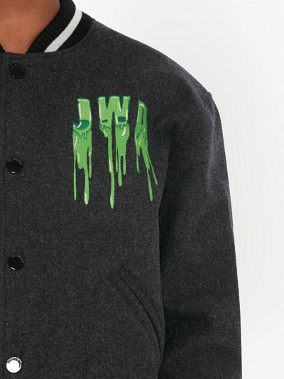 Jw Anderson Graphic-embroidered Boxy-fit Wool-blend Varsity Jacket In Grey