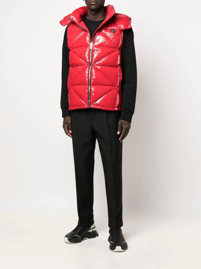 Shop Philipp Plein High-shine Quilted Gilet Jacket In Red