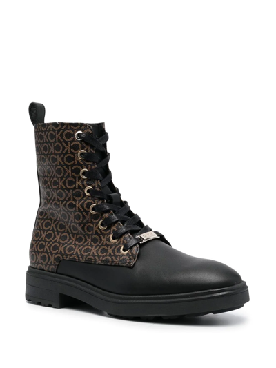 Calvin Klein Lace-up Monogram Biker Boots In Schwarz