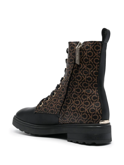 Calvin Klein Lace-up Monogram Biker Boots In Schwarz