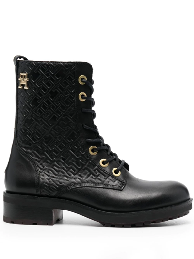 Tommy Hilfiger Monogram-embossed Biker Boots In Schwarz | ModeSens