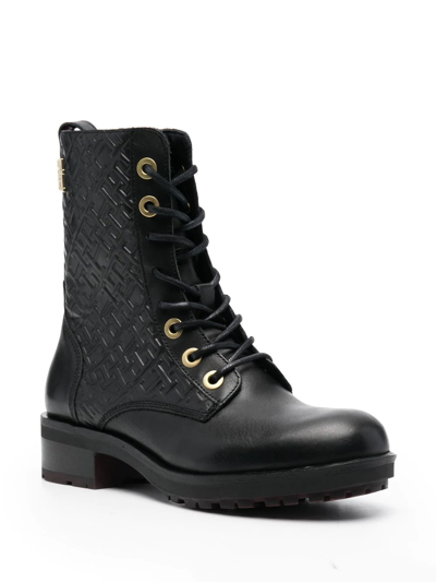 Tommy Hilfiger Monogram-embossed Biker Boots In Schwarz